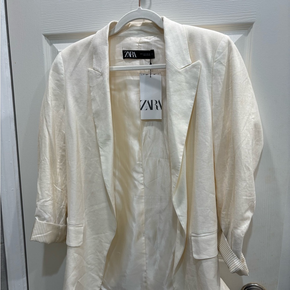 Zara White Linen Blazer